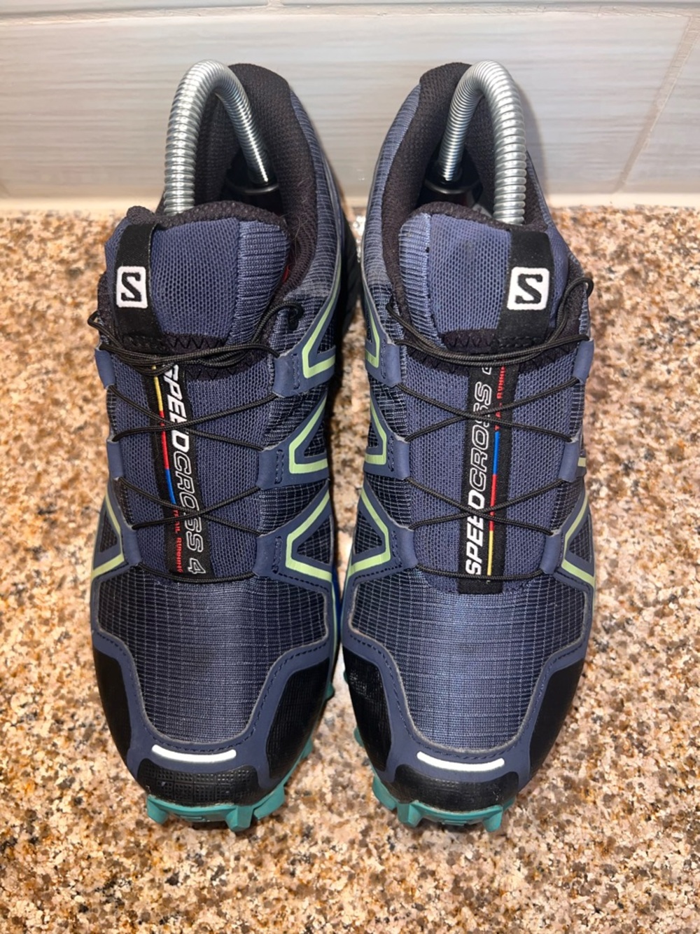 Salomon Navy Trail Shoes with Teal and Lime Highlights - Picture 5 of 8